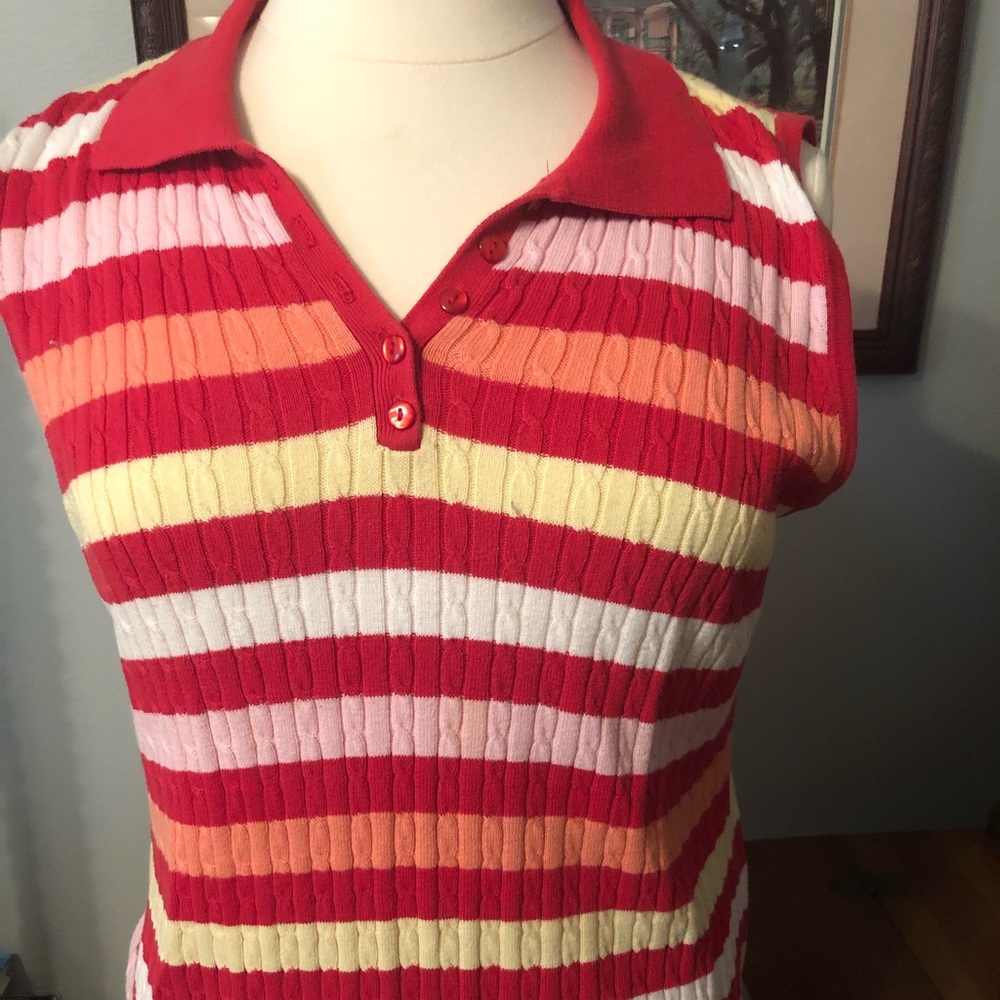 Red, Yellow and white sleeveless sweater